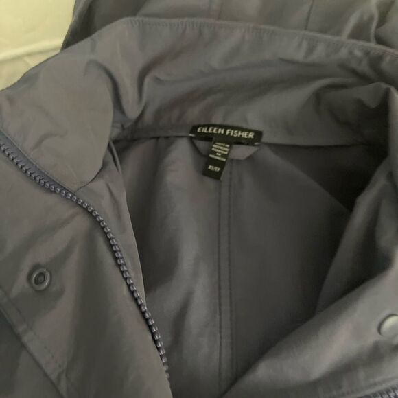 Eileen Fisher Stand Collar Hidden Hood Organic Cotton Blend Coat In Twilight Xs - Picture 11 of 14
